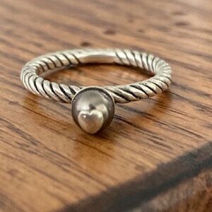 Brighton like Vintage black Pearl silver Cable Cord Sterling Silver Ring- Sz 5.5